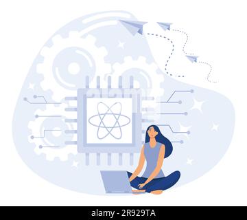 Innovative information technology concept, quantum computing, computer science, machine learning, flat vector modern illustration Stock Vector