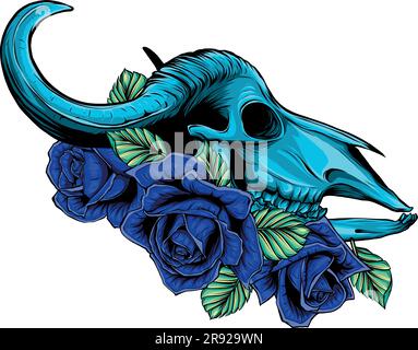 vector illustration of bull skull with roses Stock Vector