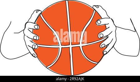 continuous single line drawing of hands holding basketball, line art vector illustration Stock Vector