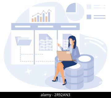 Website architecture concept, PHP and MySql, interface design, software testing, application coding, flat vector modern illustration Stock Vector