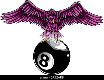 vector illustration of eagle with billiard 8 ball Stock Vector