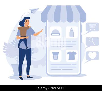 Online retail concept, Niche service marketplace, multi-device targeting, buy and sell products, startup launch, mobile user, flat vector modern illus Stock Vector