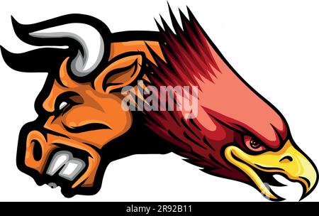 vector illustration of bull and eagle head Stock Vector