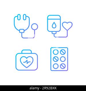 Hospital treatment pixel perfect gradient linear vector icons set Stock Vector
