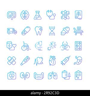Medicine pixel perfect gradient linear vector icons set Stock Vector