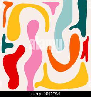 Aesthetic artistic pattern. Colorful hand drawn organic shapes, doodles and childish scribble on beige background. Vector trendy design for social Stock Vector