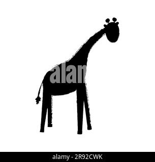 Black silhouette of a cute Cartoon Giraffe clip art, vector isolated on white background Stock Vector