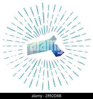 Shape of Massachusetts, polygonal sunburst. Map of the us state with colorful star rays. Massachusetts illustration in digital, technology, internet, Stock Vector