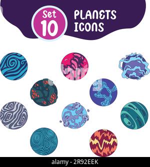 Set of different colored sci fi planet icons Vector Stock Vector Image ...