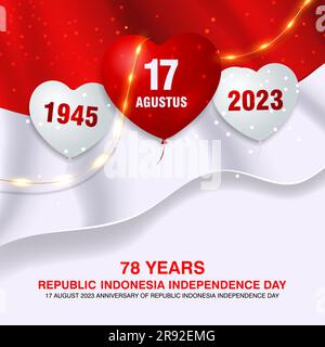 17 August. Indonesia independence day celebration background with balloons and flag Vector illustration Stock Vector