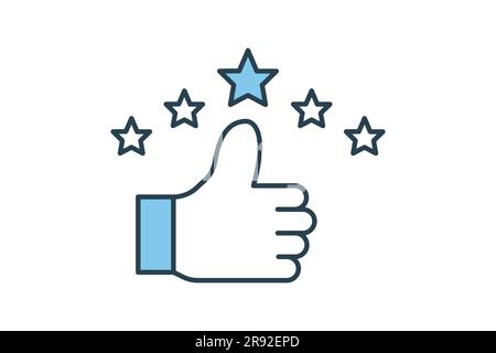 customer satisfaction icon. thumb with 5 star. icon related to high grade, client recommend, feedback, digital marketing. Flat line icon style design. Stock Vector