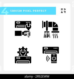 Ac maintenance black glyph icons set on white space Stock Vector