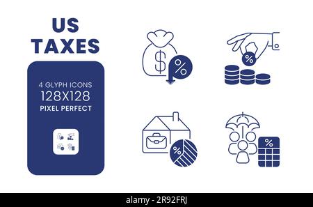 US taxes black solid desktop icons pack Stock Vector