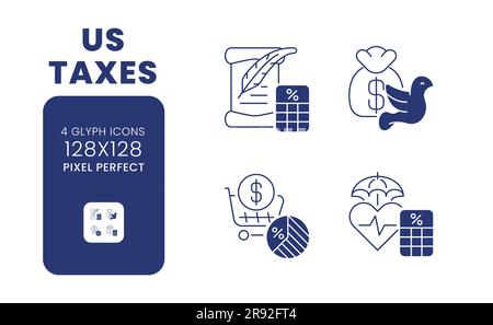 US taxes black solid desktop icons pack Stock Vector
