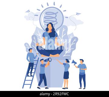 concept of meditation during working hours, break, health benefits of the body, mind and emotions, flat vector modern illustration Stock Vector