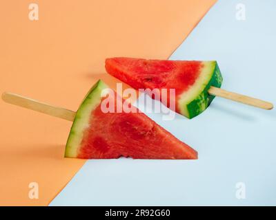 Watermelon slices on a stick Stock Photo