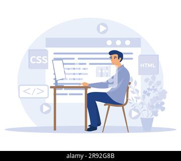 Website architecture concept. Web development. interface design, software testing, application coding, flat vector modern illustration Stock Vector