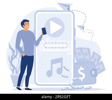 Online retail concept, app monetization, multi-device targeting, buy and sell products, startup launch, mobile user, flat vector modern illustration Stock Vector
