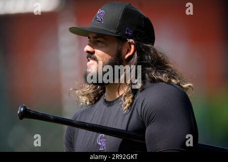 Colorado Rockies catcher Jorge Alfaro (38) in the fourth inning of a  baseball game Sunday, June 25, 2023, in Denver. (AP Photo/David Zalubowski  Stock Photo - Alamy