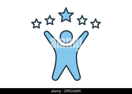 customer satisfaction 5 star icon. people with star. icon related to high grade, client recommend, feedback, digital marketing. Flat line icon style d Stock Vector