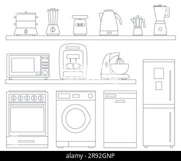 Household Appliance Line icons set.  Thin outline vector illustration Isolated on white background. Stock Vector