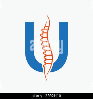 Letter U Orthopedic Health Bone Logo Design With Back Bone Icon. Bone Health Logo Sign Stock Vector