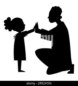 Black silhouette of a mother high-fiving her young boy while sitting on ...