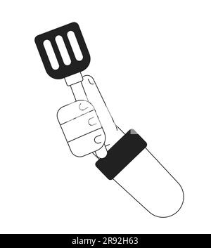 Chef hand hold spatula flat monochrome flat vector object Stock Vector