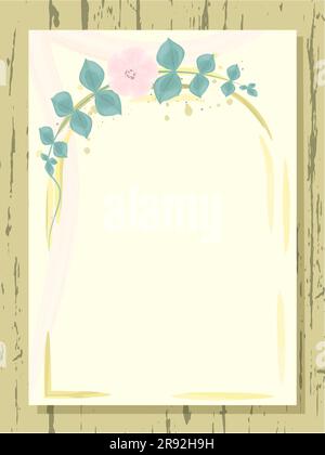 Invitation vertical template Watercolor vector illustration Retro rustic style Isolated on wooden background Stock Vector
