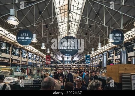 Lisbon, Portugal - March 8, 2023: Popular for tourist Time Out market serving portuguese dishes in Lisbon Stock Photo