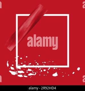 Watercolor brush paint stroke over square frame. Vector illustration Red background Stock Vector