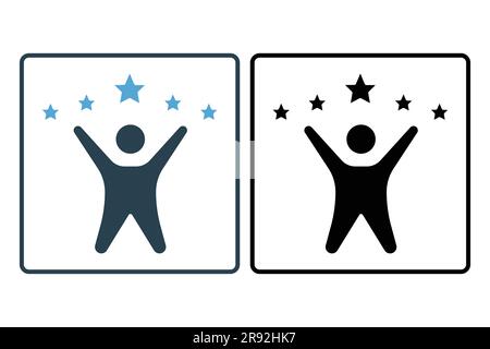 customer satisfaction 5 star icon. people with star. icon related to high grade, client recommend, feedback, digital marketing. Solid icon style desig Stock Vector