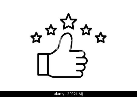 customer satisfaction icon. thumb with 5 star. icon related to high grade, client recommend, feedback, digital marketing. Line icon style design. Simp Stock Vector