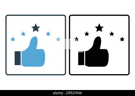 customer satisfaction icon. thumb with 5 star. icon related to high grade, client recommend, feedback, digital marketing. Solid icon style design. Sim Stock Vector