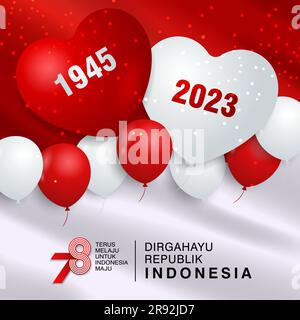 17 August. Indonesia independence day celebration background with balloons and flag Vector illustration Stock Vector