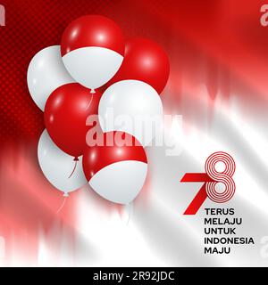 17th August. Indonesia independence day celebration with balloons and watercolor flag background Stock Vector