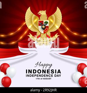 78th indonesia independence day background design with garuda, ribbon, decorative lights and indonesia flag Stock Vector
