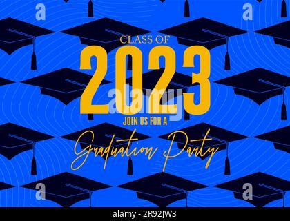 Party in honor of class of 2023 Graduates. Vector design invitation card for college graduate template. Graduation event, greeting, yearbook backgroun Stock Vector