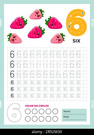 Numbers tracing worksheet for kids. Graphic task. Stock Vector