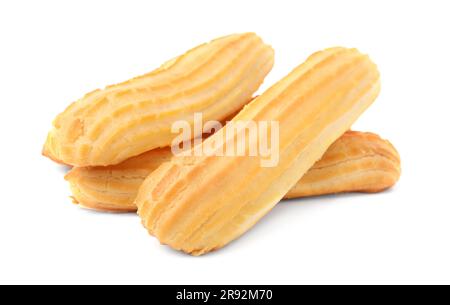 Three fresh delicious eclairs isolated on white Stock Photo