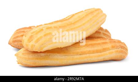 Three fresh delicious eclairs isolated on white Stock Photo