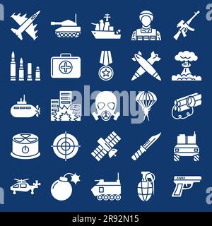 Military weapons silhouette icon set. War and army symbols and pictograms. Vector illustration. Stock Vector
