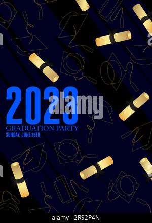 Party in honor of class of 2023 Graduates. Vector design invitation card for college graduate template. Graduation event, greeting, yearbook backgroun Stock Vector