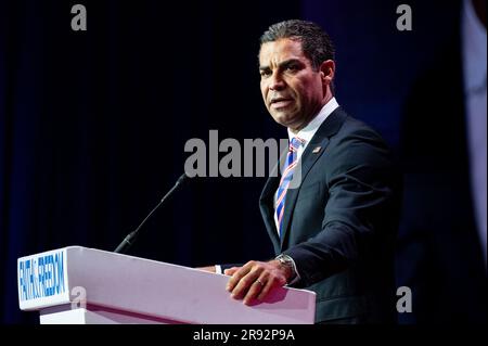 Washington, United States. 23rd June, 2023. Francis Suarez, Mayor of Miami, FL, speaking at the Faith & Freedom Coalition's Road to Majority Policy Conference in Washington, DC. Credit: SOPA Images Limited/Alamy Live News Stock Photo