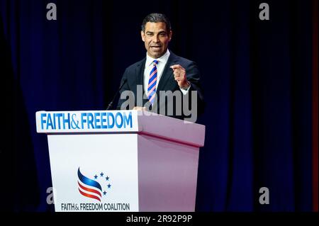Washington, United States. 23rd June, 2023. Francis Suarez, Mayor of Miami, FL, speaking at the Faith & Freedom Coalition's Road to Majority Policy Conference in Washington, DC. Credit: SOPA Images Limited/Alamy Live News Stock Photo