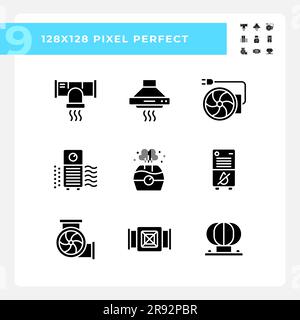 Air filtration black glyph icons set on white space Stock Vector