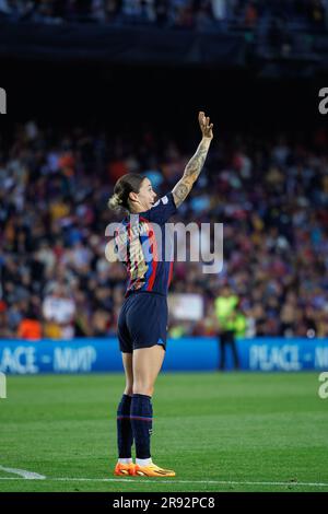 BARCELONA - APR 27: Maria Leon Mapi in action during the Women's Champions League match between FC Barcelona and Chelsea FC at the Camp Nou Stadium on Stock Photo