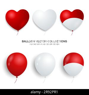 Balloon Collections with indonesia flag color design, suitable for Indonesia independence day element Stock Vector