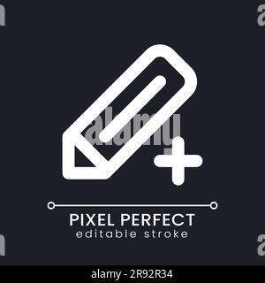 Pencil and plus pixel perfect white linear ui icon for dark theme Stock Vector