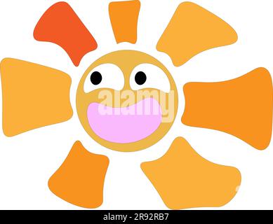 Sun with a smile on a white background, children's drawing. Vector illustration Stock Vector